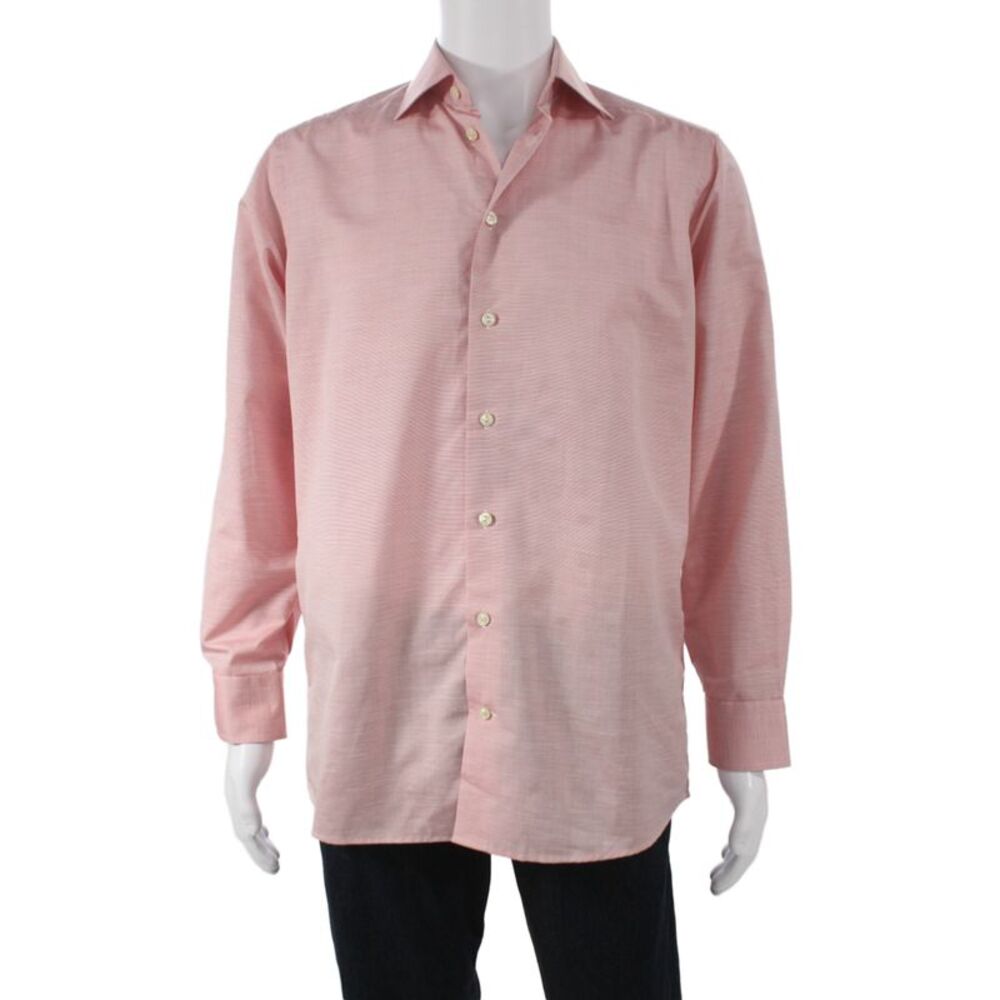 Eton Mens Pink Striped Classic Dress Shirt Long Sleeve Standard Cuff Size 15.5